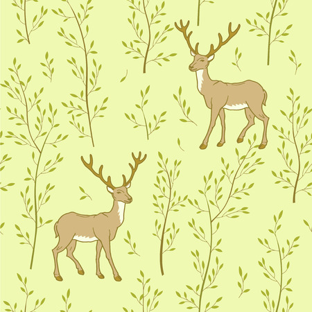 Forest wallpaper with deer seamless patternのイラスト素材