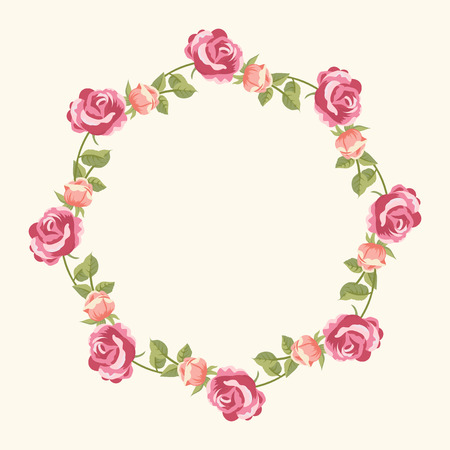 Romantic background with wreath of rosesのイラスト素材