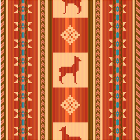 Ornamental ethnic fabric pattern with lamasのイラスト素材