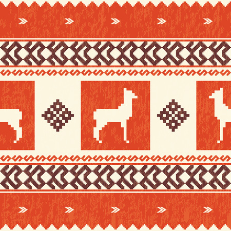 Ethnic textile pattern with lamasのイラスト素材