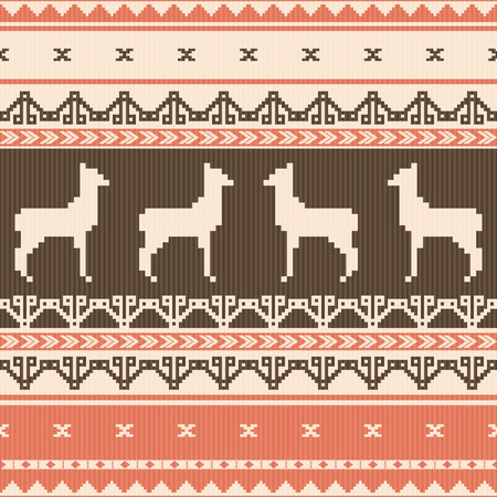 Folk ornamental seamless pattern with lamasのイラスト素材