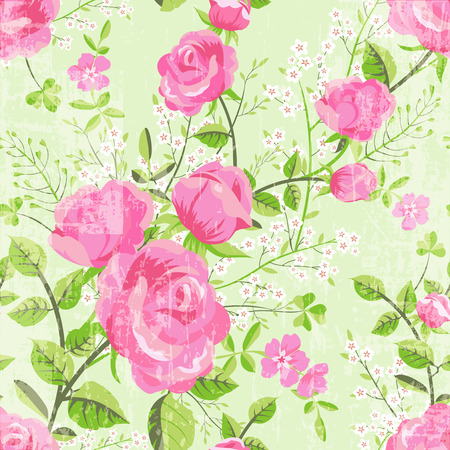 Retro floral pattern with pink rosesのイラスト素材