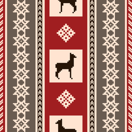 South american trasition fabric seamless pattern with lamasのイラスト素材