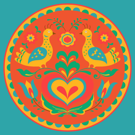 Birds and heart vector illustration naive folk styleのイラスト素材