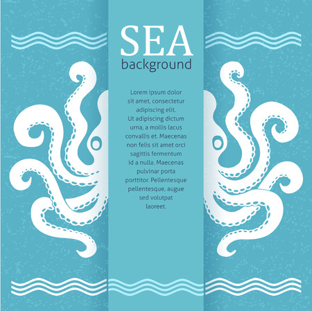 Sea background octopus silhouette and place for yor text design template retro styleのイラスト素材