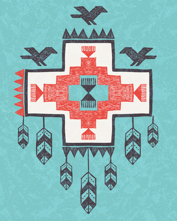 Ethnic tribal vintage hand drawn ornament native style birds and feathersのイラスト素材