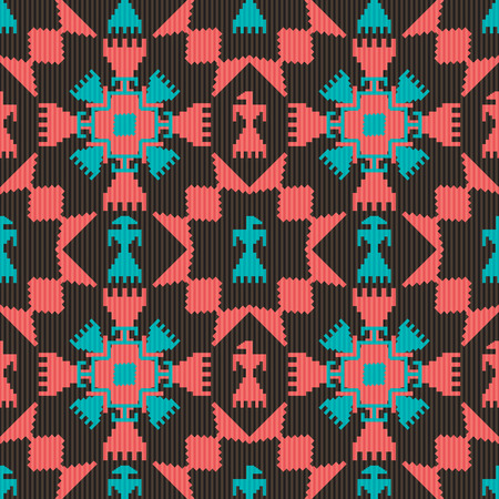 Tribal seamless pattern with birds and abstract geometric elementsのイラスト素材