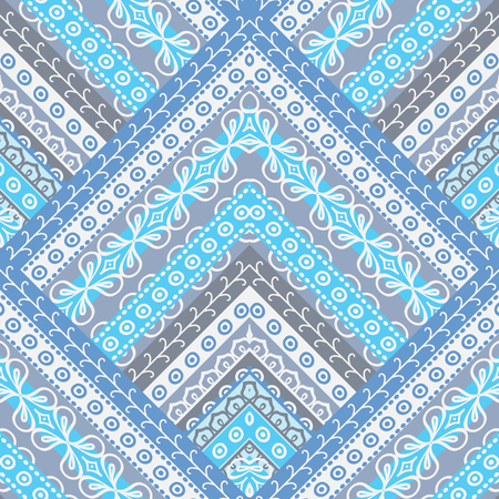 Ornamental ethnic striped geometric seamless pattern in blueのイラスト素材