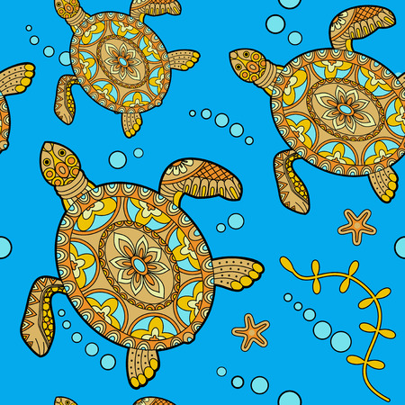 Sea turtles decorative seamless patternのイラスト素材