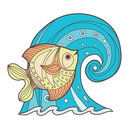 Fish and wave vector illustrationのイラスト素材
