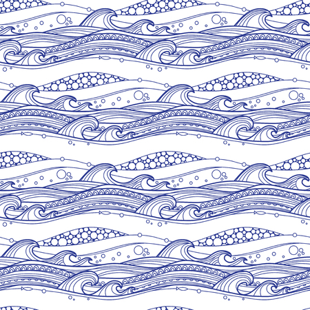 Sea wave doodle seamless patternのイラスト素材