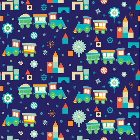 Baby backround with toy trains; seamless backgroundのイラスト素材