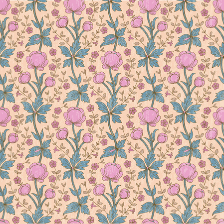 Vintage floral seamless pattern with pink flowersのイラスト素材