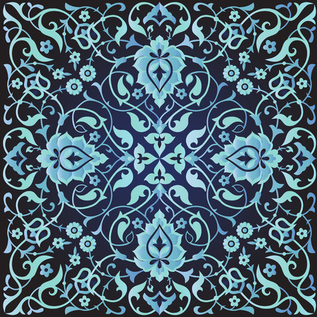 Arabic ornament in blue. Traditional ethnic floral design in Eastern styleのイラスト素材