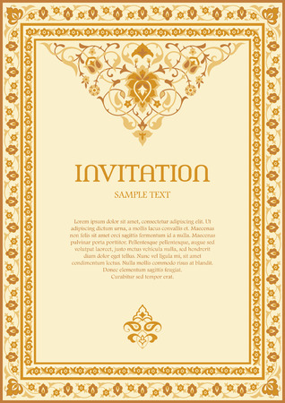 Invitation template in eastern style. Ornate ornamental frameのイラスト素材