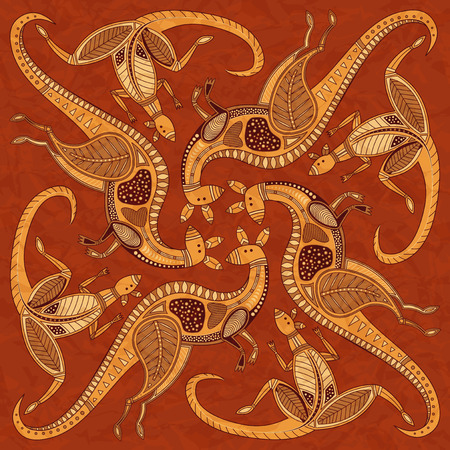 Kangaroo tribal ornament. Australian aboriginal art style, vector illustrationのイラスト素材