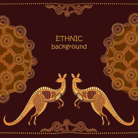 Abstract background with kangaroo, vector illustration. Australian Aboriginal style, dot painting elements.のイラスト素材