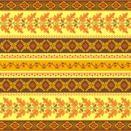 Autumnal striped embroidered background, vector seamless patternのイラスト素材
