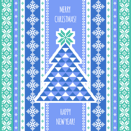 Christmas and New Year card template, traditional scandinavian ornamental backgroundのイラスト素材