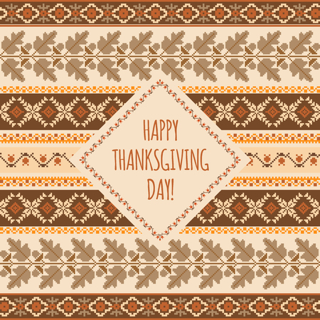 Thanksgiving day Aitumnal embroidered retro backgroundのイラスト素材