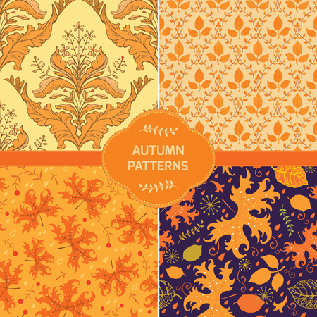 Set of falling leaves autumn seamless patternsのイラスト素材