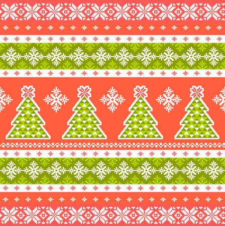 Traditional knitted seamless background with Christmas treeのイラスト素材