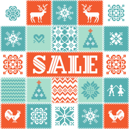 Cristmas sale background. Traditional Christmas and New Year motif: deer, tree, snowflake, starのイラスト素材