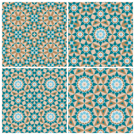 Set of abstract geometric mosaic seamless patternsのイラスト素材