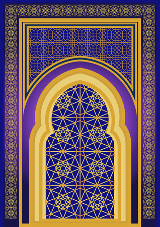Islamic architecture, portal, door or window, geometrical ornamental lattice, ornate backround in eastern styleのイラスト素材