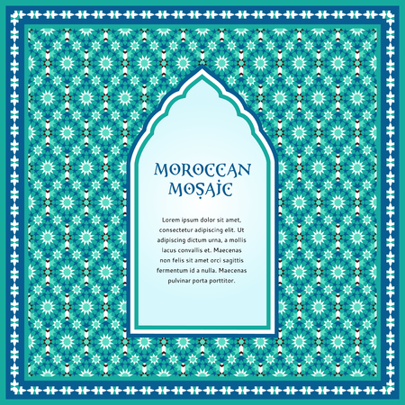 Islamic ornamental frame, window and traditional moroccan mosaic backgroundのイラスト素材