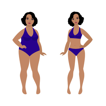 Woman before and after weight loss, from fat to slimのイラスト素材