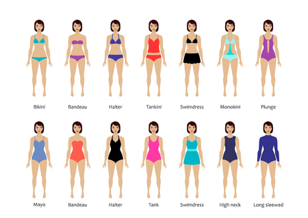 Collection of female swimsuit. Different types of swimwear.のイラスト素材