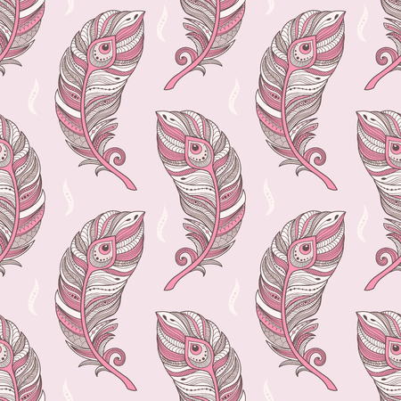 Decorative feathers pattern in pinkのイラスト素材