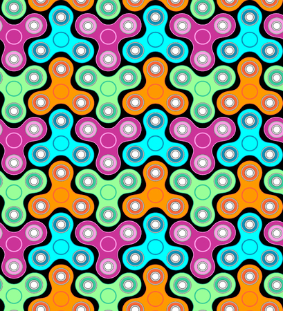 Colorful spinners at black background seamless patternのイラスト素材