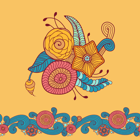 Doodle colorful floral backgroundのイラスト素材