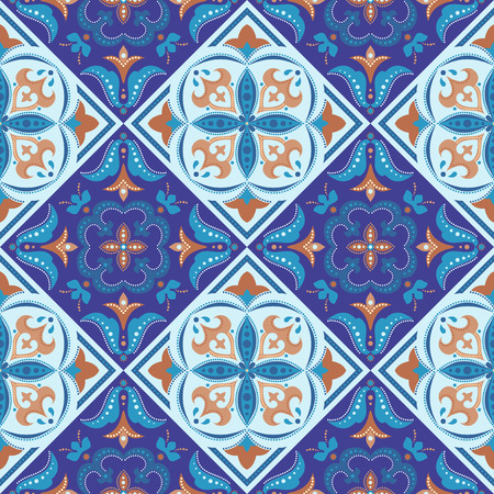Tile background, vector seamless pattern in blueのイラスト素材