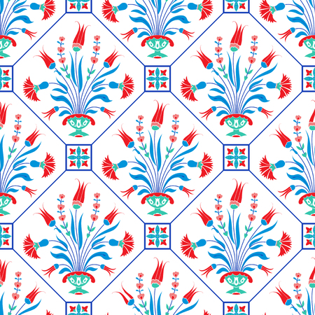 Traditional Ottoman floral motif, ceramic tile designのイラスト素材