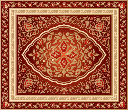 Red and gold traditional floral design in oriental styleのイラスト素材