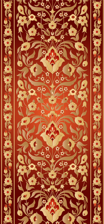 Ornate red and gold floral design, traditional muslim ornament.のイラスト素材