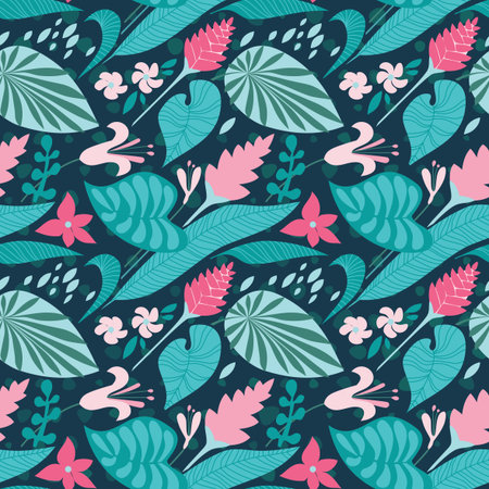 Tropical floral background vector seamless pattern.