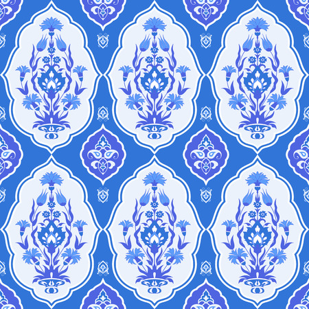 Blue floral seamless pattern in oriental styleのイラスト素材