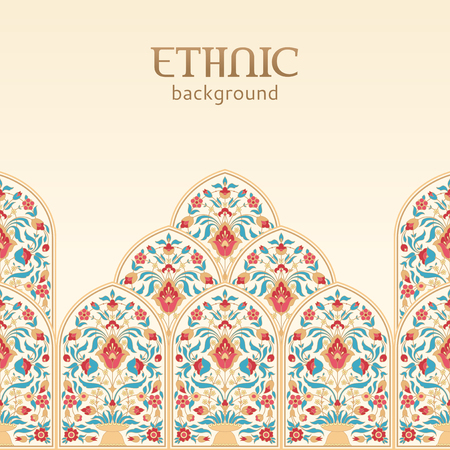 Ethnic oriental floral background with place for textのイラスト素材