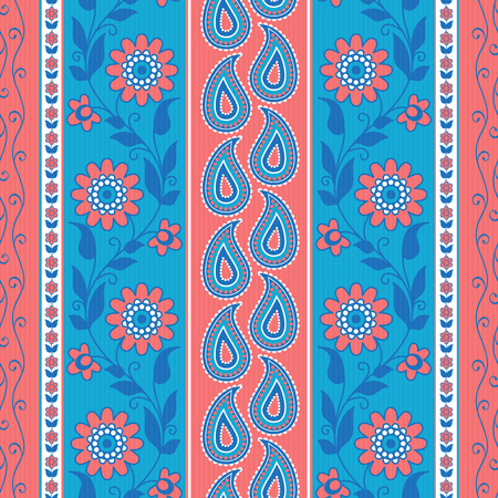 Flowers and paisley striped patternのイラスト素材