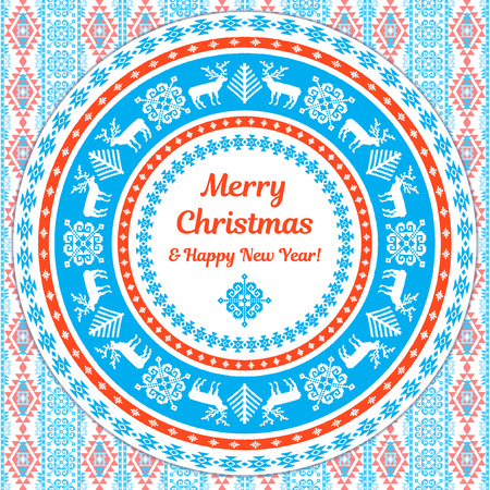 Christmas ornamental card. Traditional nordic knitted motives.のイラスト素材