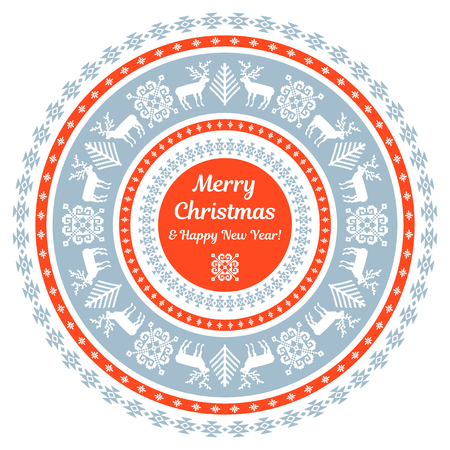 Ornamental circular Christmas and New Year card templateのイラスト素材