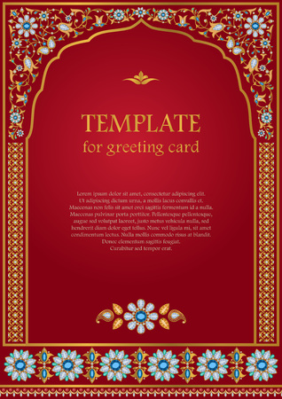 Ornate template for greeting card, invitation and other design in Indian styleのイラスト素材
