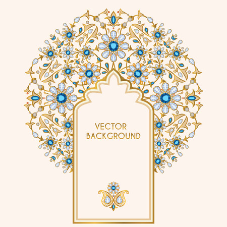Ornate vector background, template for design of greeting card and wedding invitation in Arabic, Islamic, Indian styleのイラスト素材