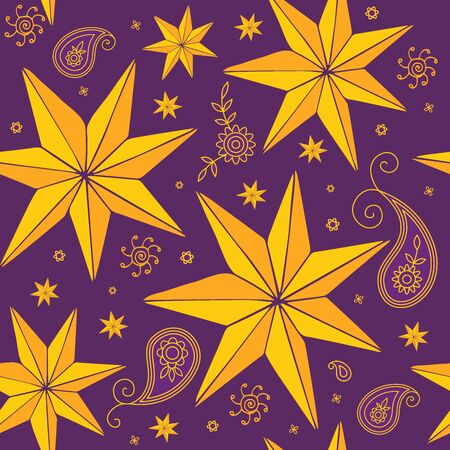 Stars and paisley, night sky background. Festival of lights seamless patternのイラスト素材