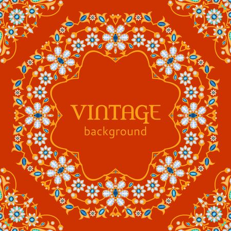 Ornate precious floral frame in red and gold, vintage backgroundのイラスト素材