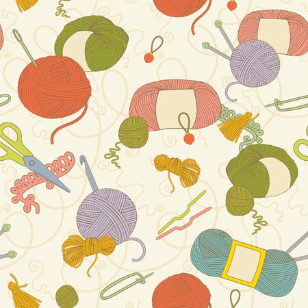 Yarn and knitting tools patternのイラスト素材
